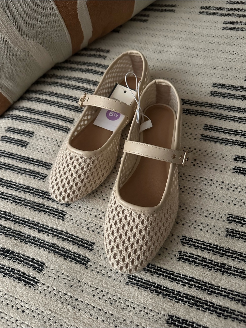 Universal Threat Cream Mesh Mary Jane Flats with Gold Buckle Strap